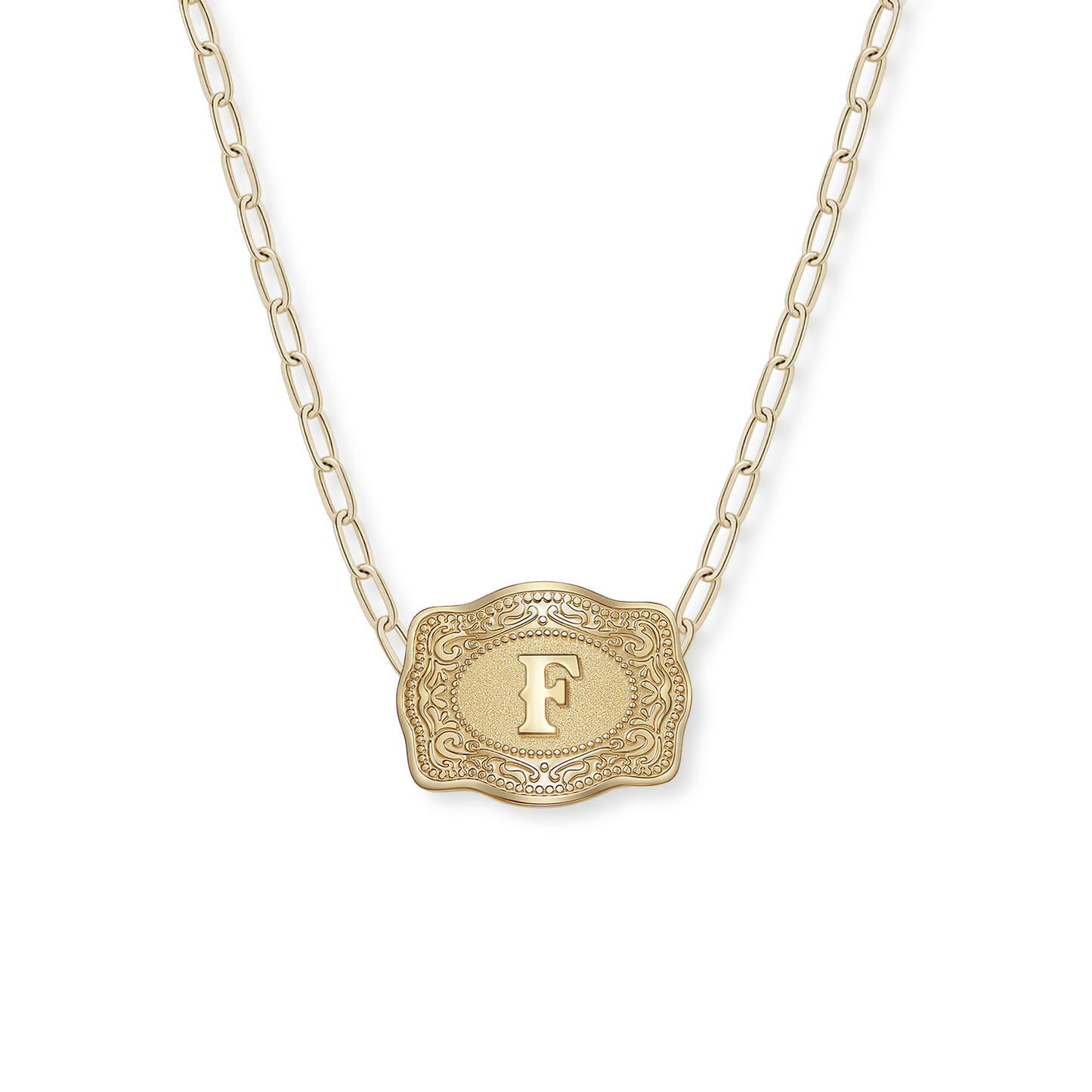 Belt Buckle Initial Necklace